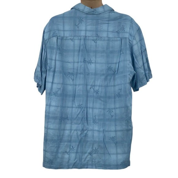 La Cabana Men's SS Button Down Rayon Hawaiian Shirt 2 Tone Blue Plaid L - Picture 6 of 6